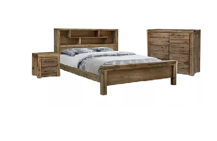 Ashville Cube Acacia Bed Bookcase Bedhead