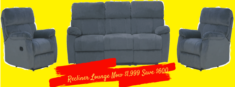 Sydney Plush Fabric Recliner Lounge Suite